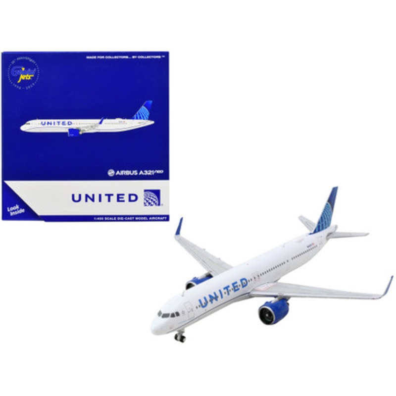 Airbus A321neo Commercial Aircraft "United Airlines" White with Blue Tail 1/400 Diecast Model Airplane by GeminiJets