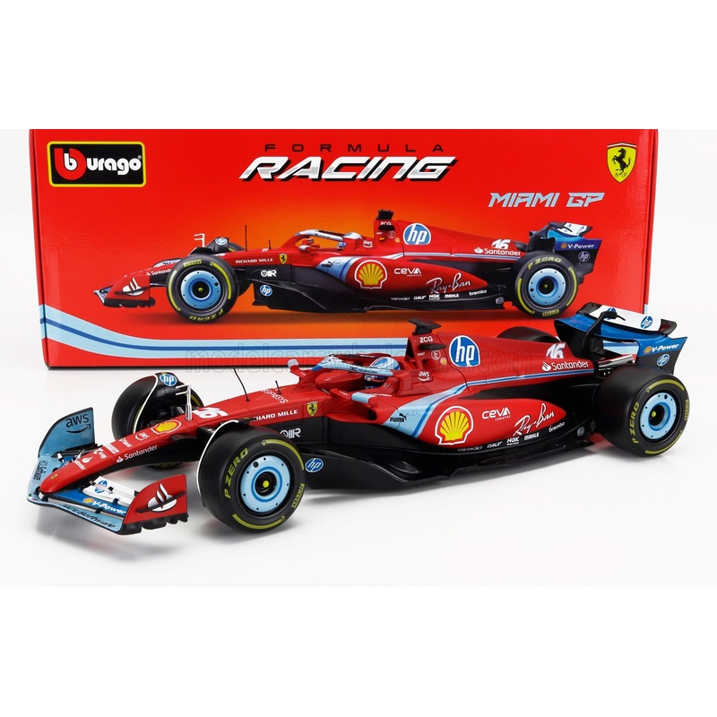 Bburago Ferrari F1 SF-24 Team Scuderia No 16 3rd Miami GP (LeClerc) 2024 Red 1:18