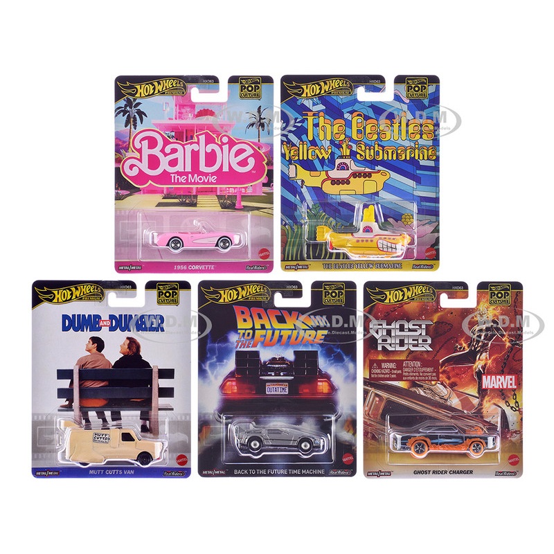 "Pop Culture 2025" 5 piece Set H "Premium Series" Diecast Model Cars by Hot Wheels