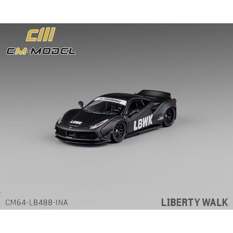 CM Model 1:64 LBWK Ferrari 488 Widebody Indonesia Exclusive  Matted Black with Carbon  Limited Edition