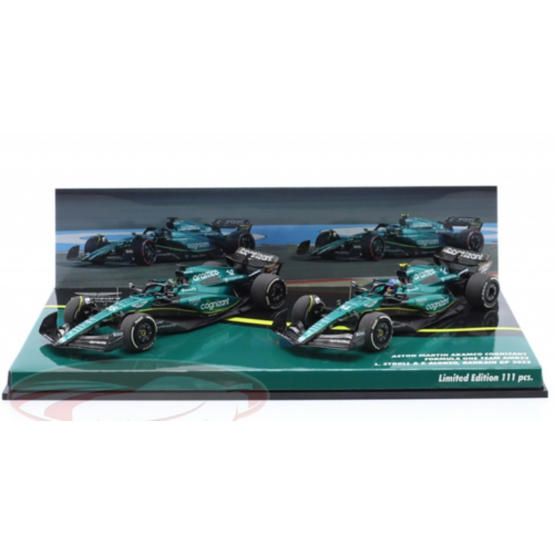 1/43 Minichamps 2023 Formula 1 2-Car Set Alonso #14 & Stroll #18 Bahrain GP Car Model