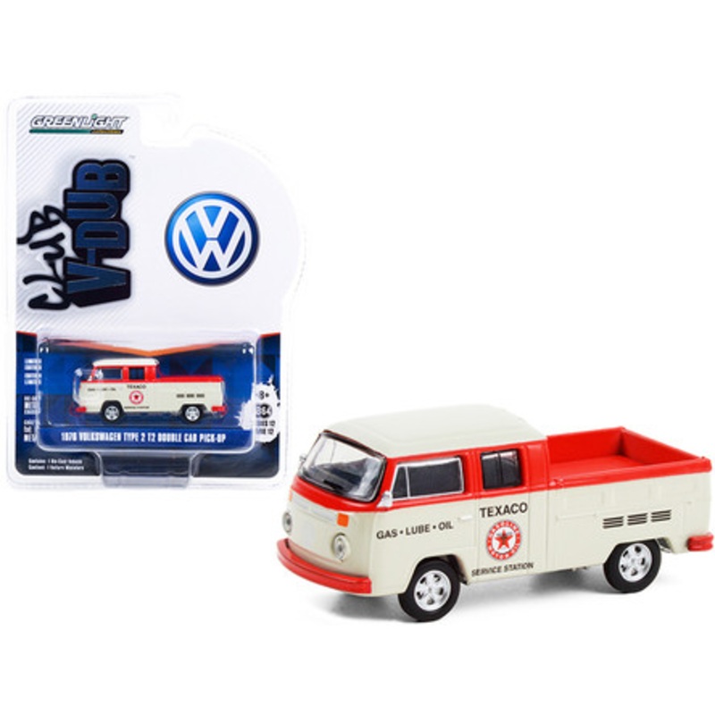 1976 Volkswagen T2 Type 2 Double Cab Pickup Truck "Texaco Service" Cream and Red "Club Vee V-Dub" Series 12 1/64 Diecast Model Car by Greenlight
