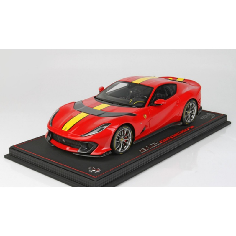 1/18 BBR 2021 Ferrari 812 Competizione (Red Corsa 322 With Yellow Fly Racing Stripe) Resin Car Model Limited 212 Pieces