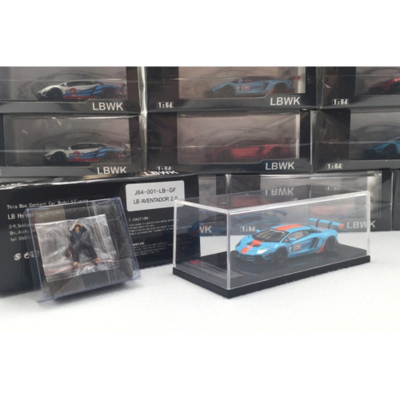 1/64 LBWK LB works Aventador 2.0 Gulf w/ Kato's San Figure Diecast Car Model