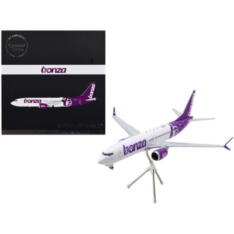 Boeing 737 MAX 8 Commercial Aircraft "Bonza Aviation" (VH-UJK) White with Purple Tail "Gemini 200" Series 1/200 Diecast Model Airplane by GeminiJets