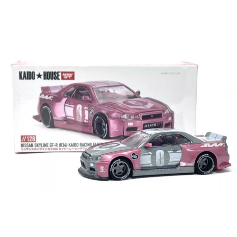 CHASE CAR 1/64 Kaido House x Mini GT Nissan Skyline GT-R (R34) Kaido Racing Factory V1 (Pink) Diecast Car Model