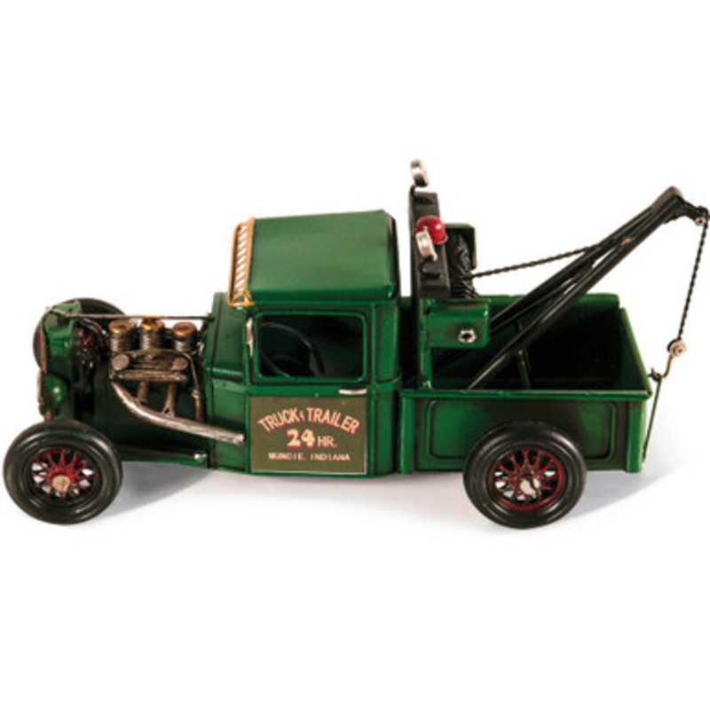 Vintage Hot Rod Tow Truck Metal Sculpture  Heavy Gauge Diecut Model by Old Modern Handicraft