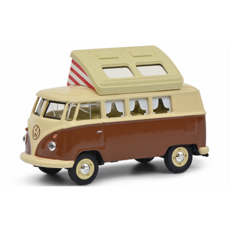 Volkswagen T1 Camper Bus with Pop-Top Roof Brown and Cream 1/64 Diecast Model by Schuco