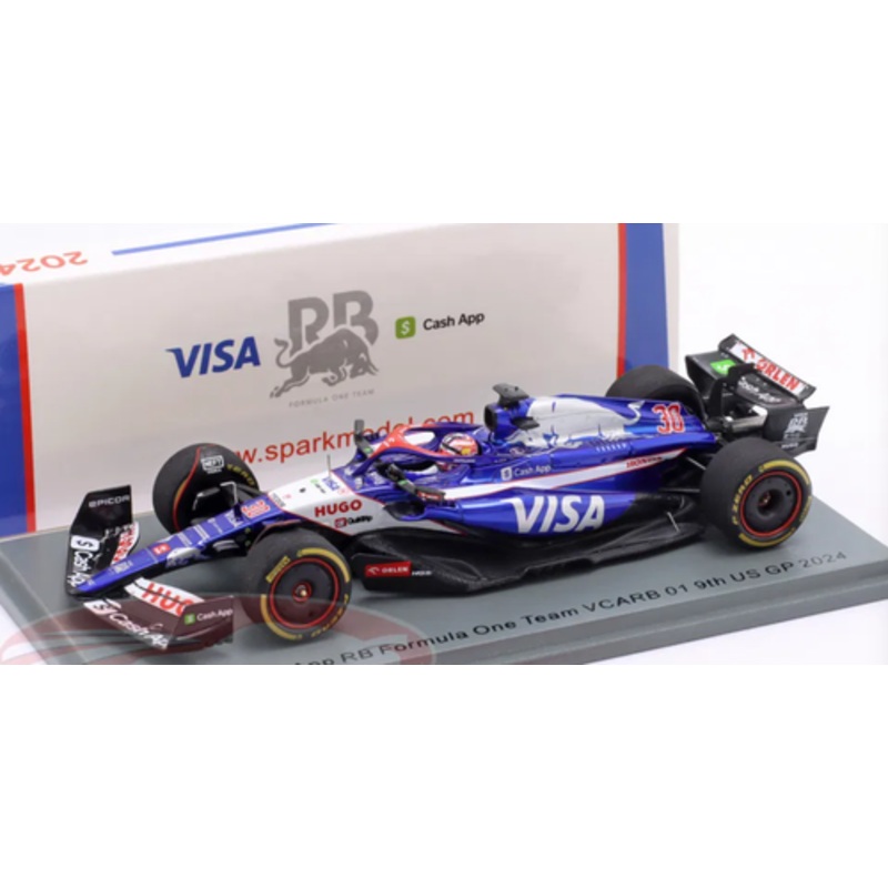 1/43 Spark 2024 Formula 1 Visa Cash App RB Formula One Team VCARB 01 #30 9th Place US GP Liam Lawson 1st F1 Debut Car Model