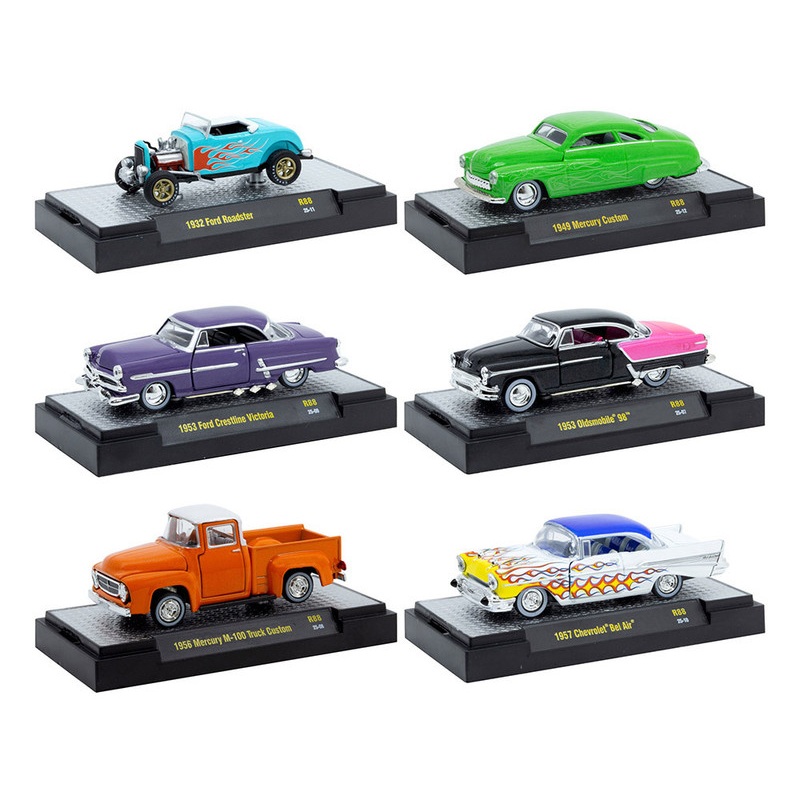 "Auto Meets" Set of 6 Cars IN DISPLAY CASES Release 88 Limited Edition 1/64 Diecast Model Cars by M2 Machines
