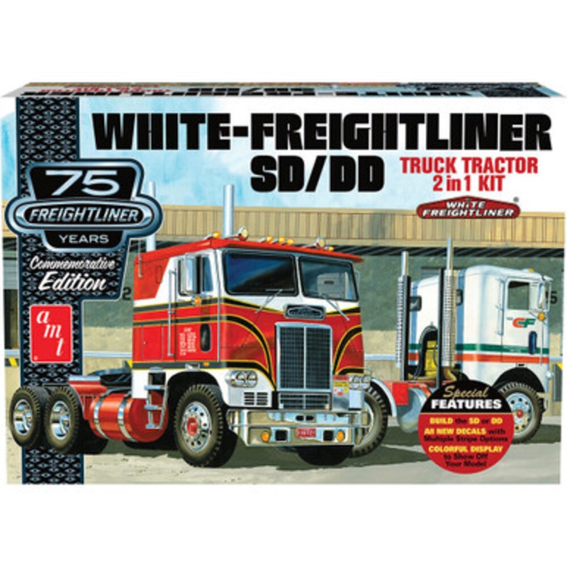 White Freightliner 2-in-1 SC/DD Cabover Tractor (75th Anniversary) 1:25 Scale Plastic Model Kit by AMT