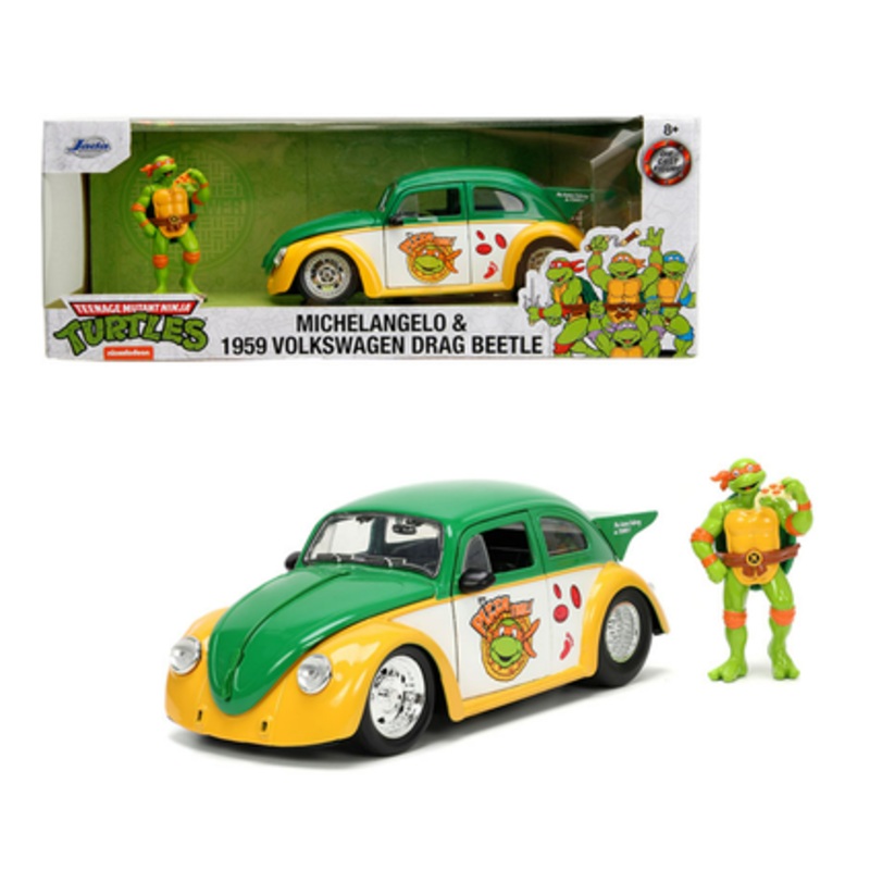 1/24 Jada 1959 Volkswagen Drag Beetle with Michelangelo Figure Teenage Mutant Ninja Turtles (TMNT)
