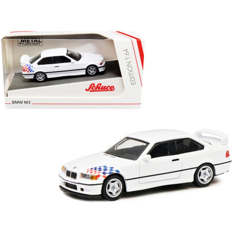 BMW M3 (E36) White with Black Stripes and Graphics 1/64 Diecast Model Car by Schuco