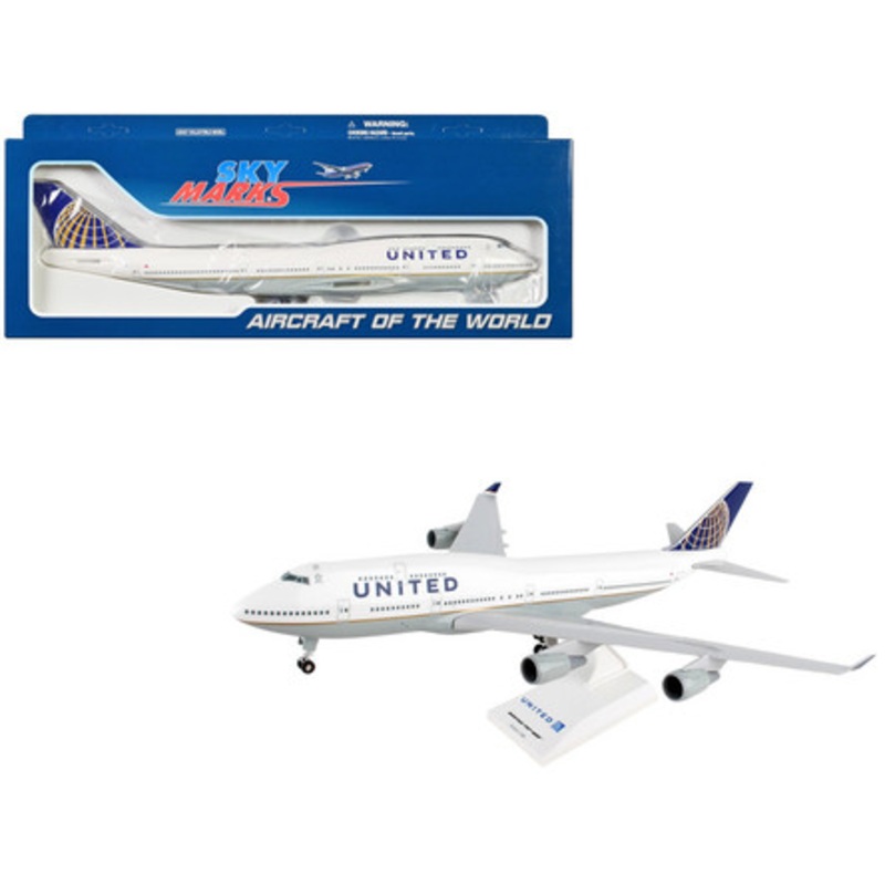 Boeing 747-400 Commercial Aircraft with Landing Gear "United Airlines" (N127UA) White with Blue Tail (Snap-Fit) 1/200 Plastic Model by Skymarks