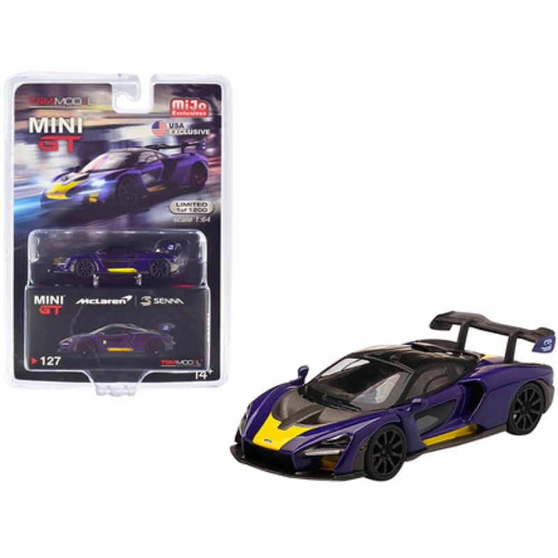 McLaren Senna Purple and Yellow Limited Edition to 1200 pieces Worldwide 1/64 Diecast Model Car by True Scale Miniatures