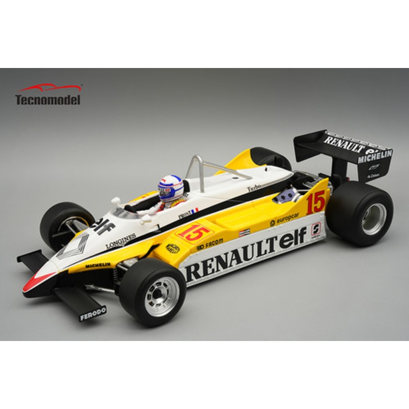 1/18 Tecnomodel Renault RE30B 1982 Winner South Africa Alain Prost Car Model with Driver Figure