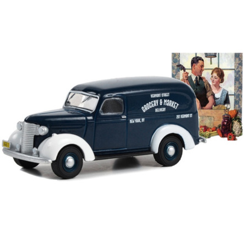 1939 Chevrolet Panel Truck Dark Blue with White Fenders "Grocery & Market Delivery" "Norman Rockwell" Series 5 1/64 Diecast Model Car by Greenlight