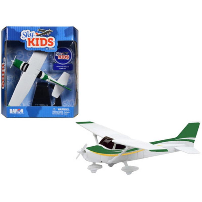 Cessna 172 Aircraft White with Green and Yellow Stripes "Sky Kids" Series 1/42 Plastic Model Airplane by Daron