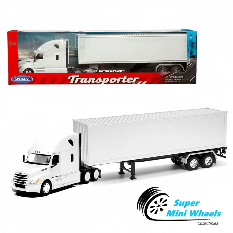 Welly 1:32 Freightliner Cascadia Container White w/ Grey Container  Transporter