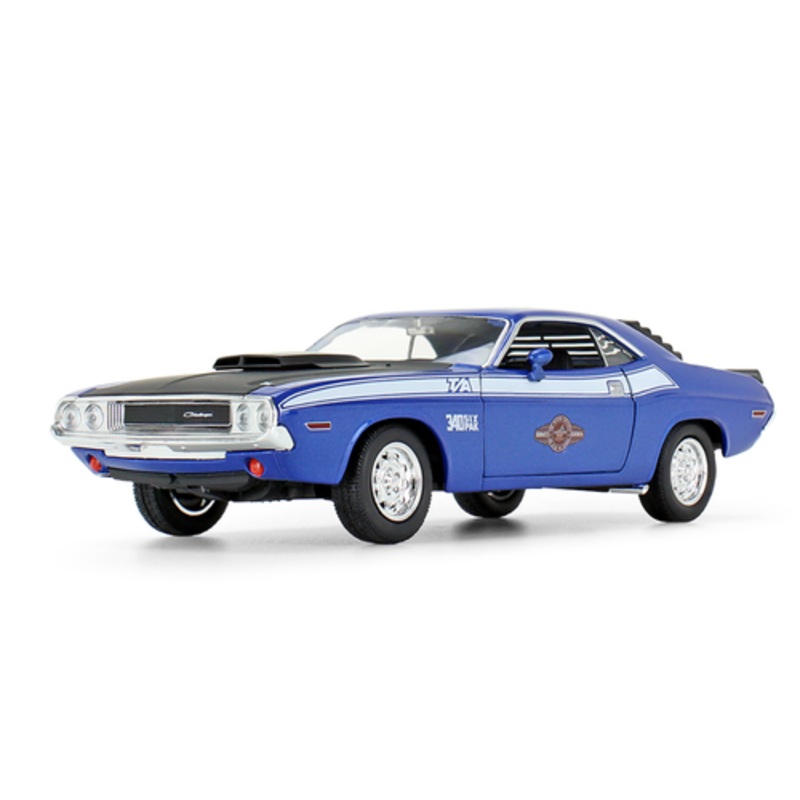 1/24 First Gear 1970 Dodge Challenger T/A 340 Six Pack Blue Metallic with Black Hood and White Stripes "The Busted Knuckle Garage" Version B6 Diecast Car Model