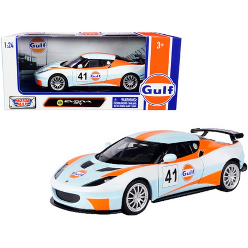 1/24 Motormax Lotus Evora GT4 #41 "Gulf Oil" (Light Blue with White & Orange Stripes) Diecast Car Model