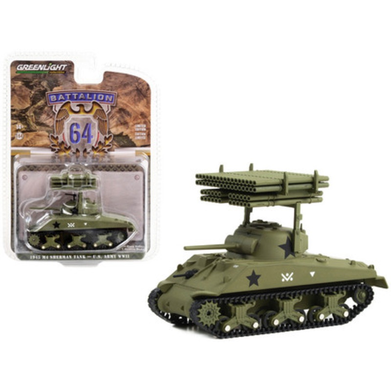 1945 M4 Sherman Tank U.S. Army World War II "40th Tank Battalion 14th Armored Division with T34 Calliope Rocket Launcher" "Hobby Exclusive" Series 1/64 Diecast Model by Greenlight