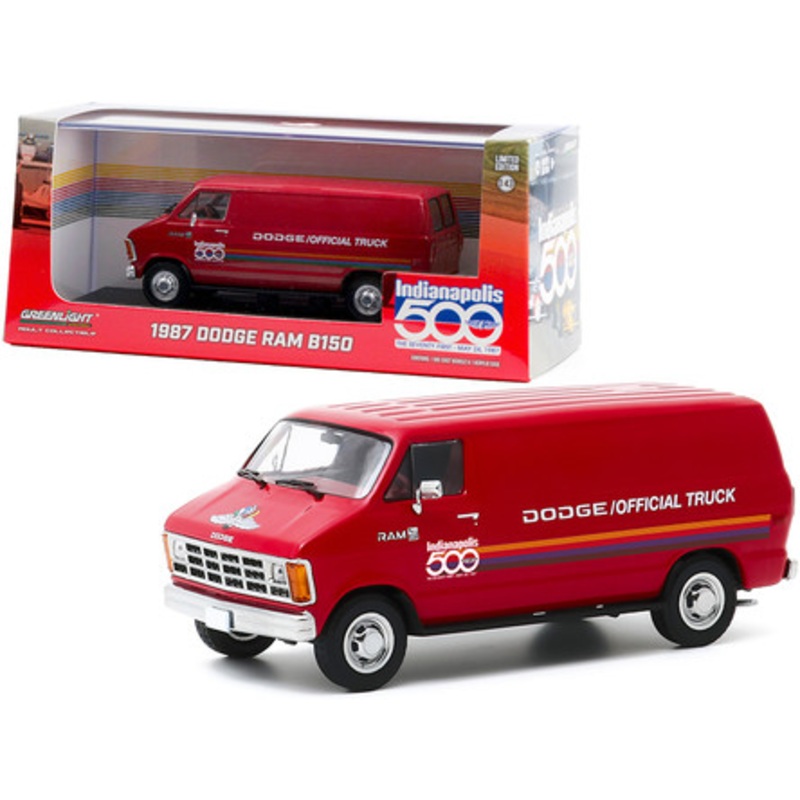 1987 Dodge Ram B150 Van Red with Stripes "71st Annual Indianapolis 500 Mile Race" Official Truck 1/43 Diecast Model by Greenlight