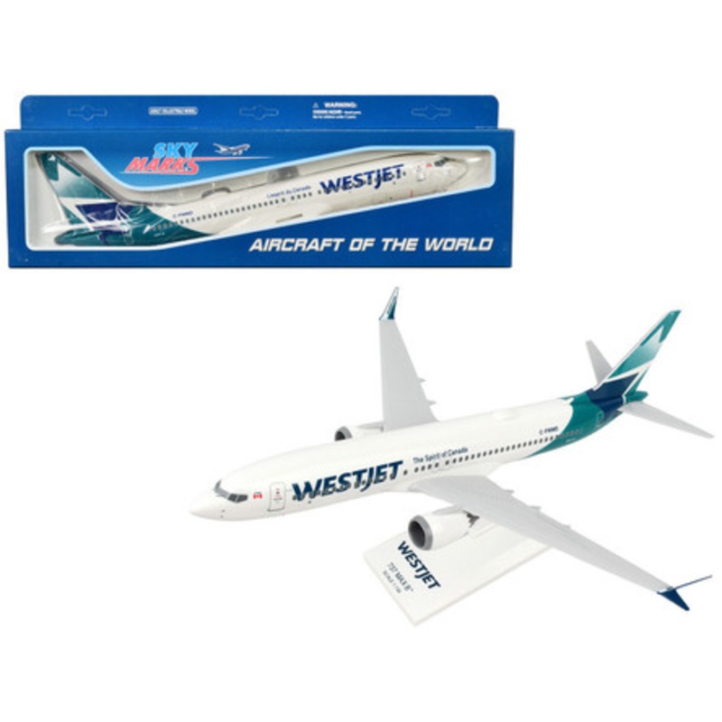 Boeing 737 MAX 8 Commercial Aircraft "WestJet Airlines" (C-FNWD) White with Teal Tail (Snap-Fit) 1/130 Plastic Model by Skymarks