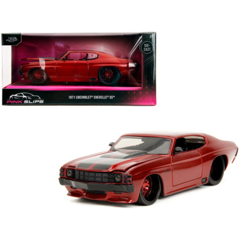 1971 Chevrolet Chevelle SS Red Metallic with Black Stripes "Pink Slips" Series 1/24 Diecast Model Car by Jada