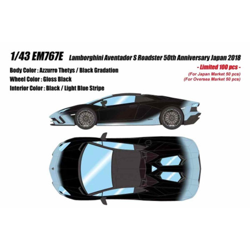 1/43 Makeup 2018 Lamborghini Aventador S Roadster 50th Anniversary Japan (Azzurro Thetys Blue & Black Gradation) Car Model Car Model