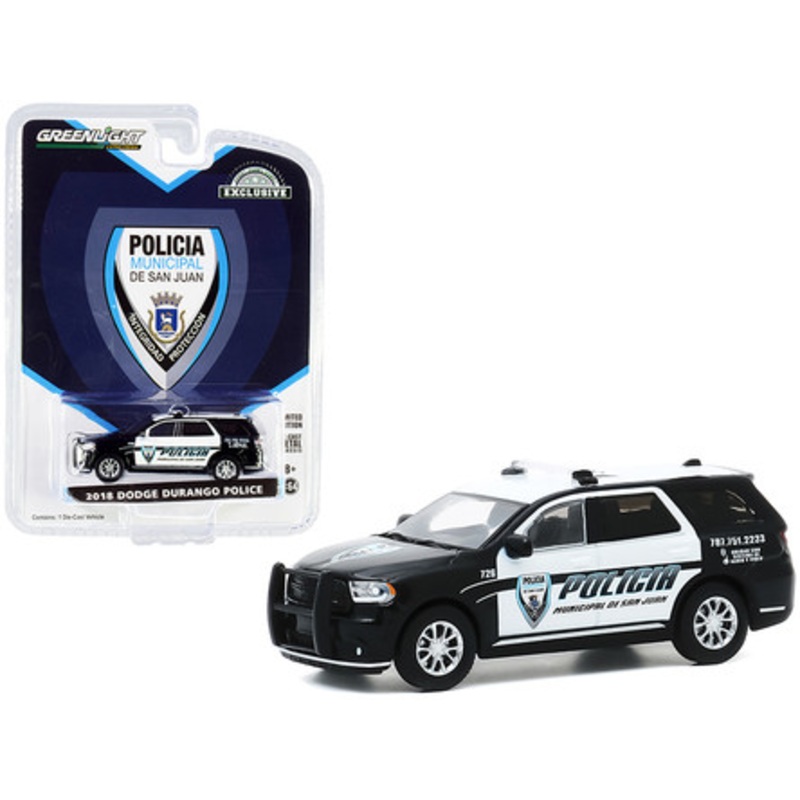 2018 Dodge Durango Police Black and White "Policia Municipal de San Juan" (Puerto Rico) "Hobby Exclusive" 1/64 Diecast Model Car by Greenlight