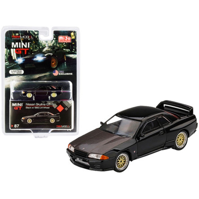 Nissan Skyline GT-R (R32) RHD (Right Hand Drive) Black with BBS LM Wheels and Carbon Hood Limited Edition to 1800 pieces Worldwide 1/64 Diecast Model Car by True Scale Miniatures