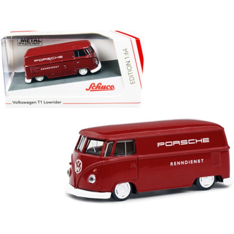 Volkswagen T1 Lowrider Bus Red "Porsche Renndienst" 1/64 Diecast Model Car by Schuco