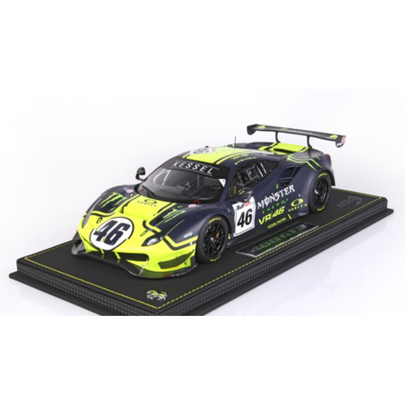 1/18 BBR 2021 Ferrari 488 GT3 #46 4th Gulf 12h Monster VR46 Kessel Racing Valentino Rossi, Luca Marini, Alessio Salucci Resin Car Model