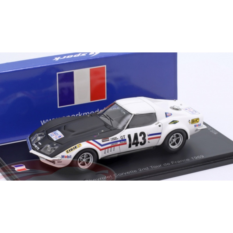 1/43 Spark 1969 Chevrolet Corvette C3 #143 2nd Tour de France Greder Racing Henri Greder, Andr Vigneron Car Model