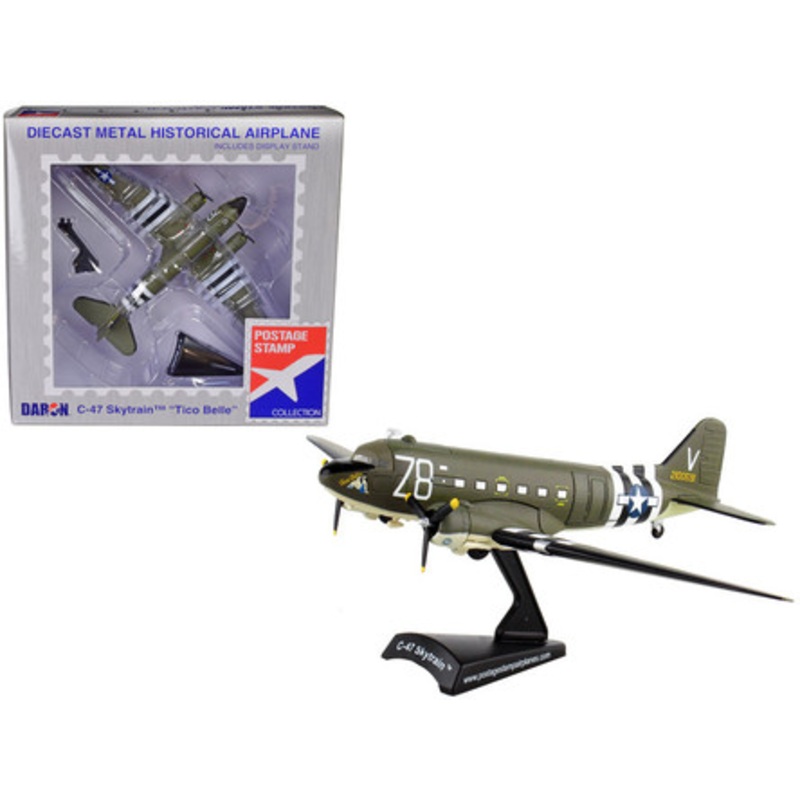 Douglas C-47 Skytrain Transport Aircraft "Tico Belle 82nd Airborne Division D-Day" (1945) United States Army Air Forces 1/144 Diecast Model Airplane by Postage Stamp