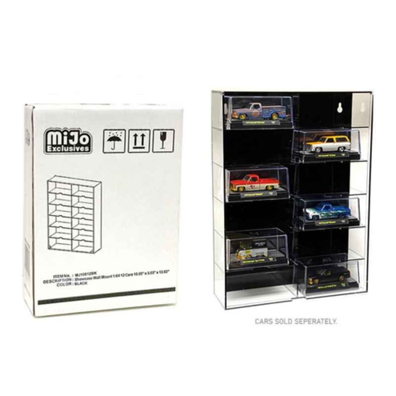 1/64 12-Car Display Case Wall Mount (Black Back with Cover) Version 2