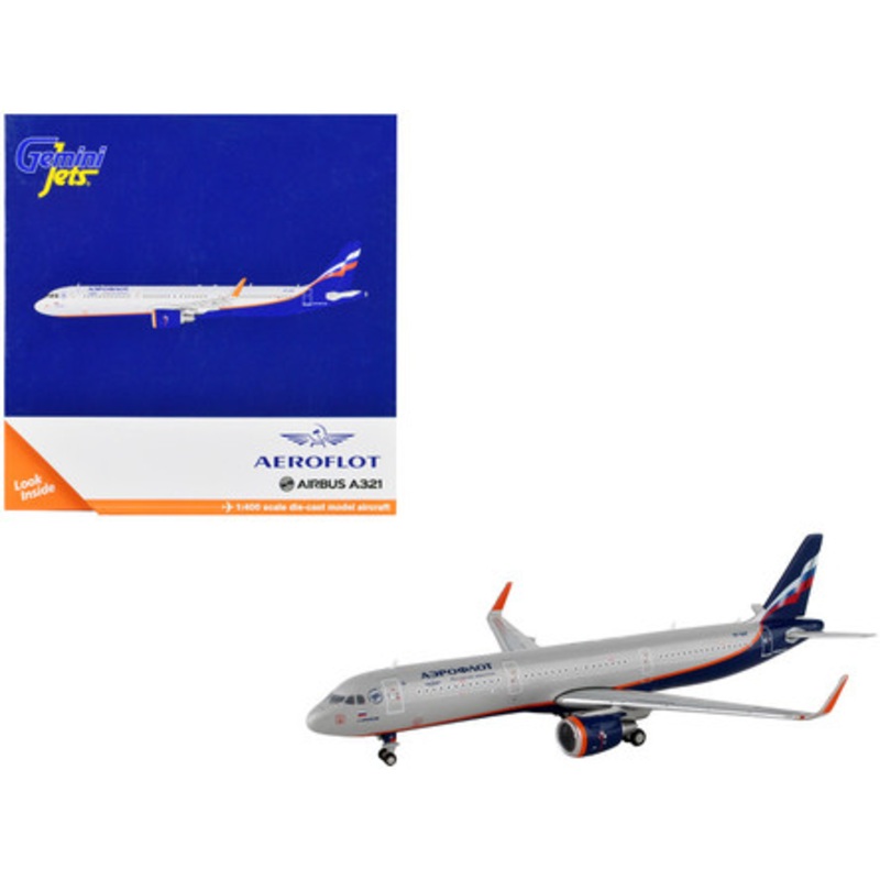 Airbus A321 Commercial Aircraft "Aeroflot" Gray with Blue Tail 1/400 Diecast Model Airplane by GeminiJets