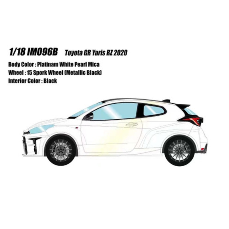 1/18 Make Up 2020 Toyota GR Yaris RZ (Platinam White Pearl Mica with Metallic Black 15 Spork Wheels) Resin Car Model
