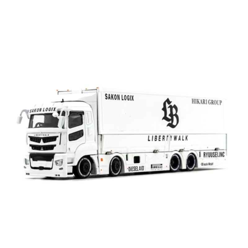 1/64 GCD Liberty Walk LB-Trucks Mitsubishi Fuso Super Great Transporter Sakon Logix (White) Diecast Car Model