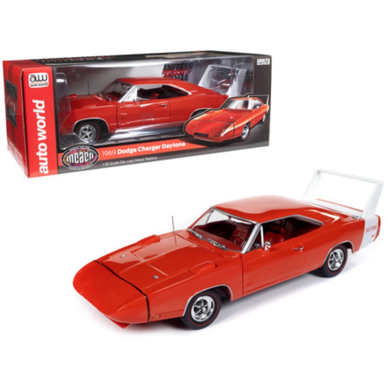 1969 Dodge Charger Daytona Red with White Tail Stripe and Red Interior "Muscle Car & Corvette Nationals" (MCACN) "American Muscle" Series 1/18 Diecast Model Car by Auto World