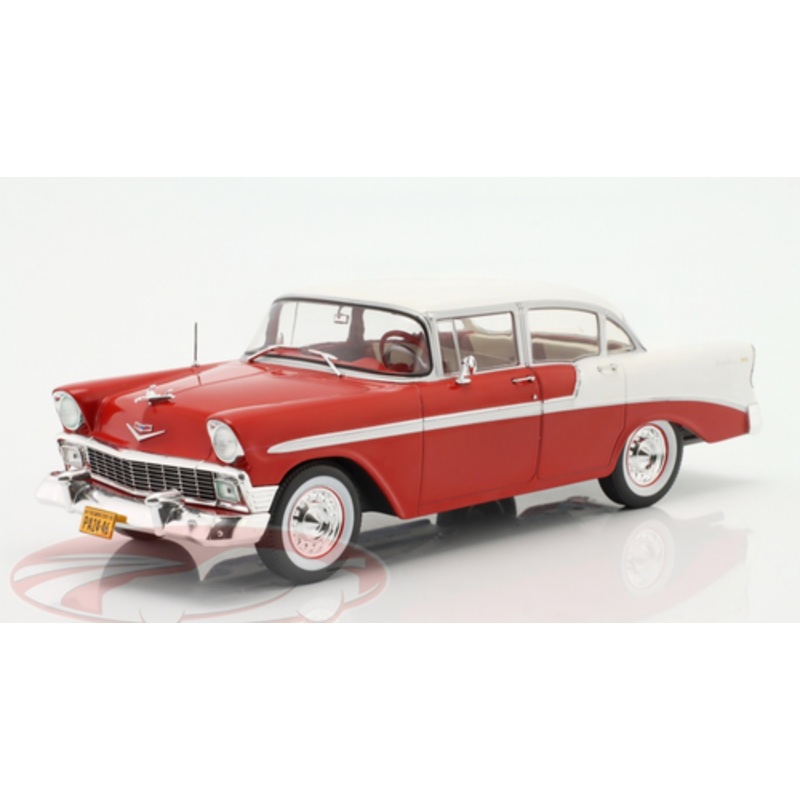 1/24 WhiteBox 1956 Chevrolet Bel Air 4-door Sedan (Red & White) Car Model