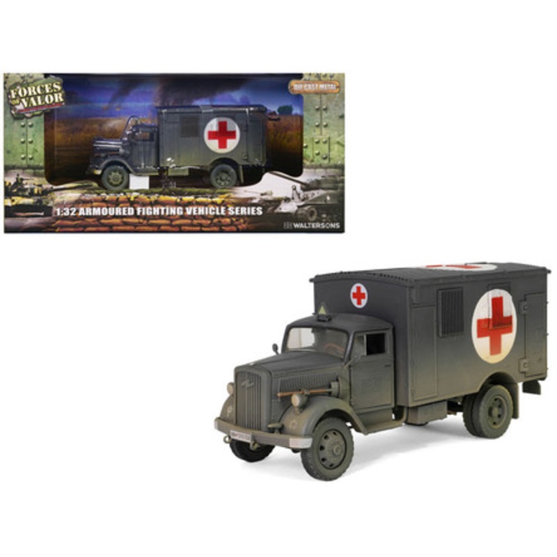 Opel-Blitz Kfz.305 Ambulance Gray (Weathered) "German Army" "Armoured Fighting Vehicle" Series 1/32 Diecast Model by Forces of Valor