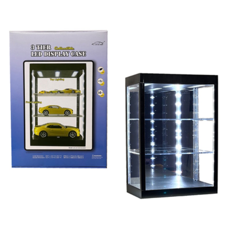 Showcase 3-Tier Collectible USB Powered LED Display Case with Top & Front Lighting (models & figures NOT included)