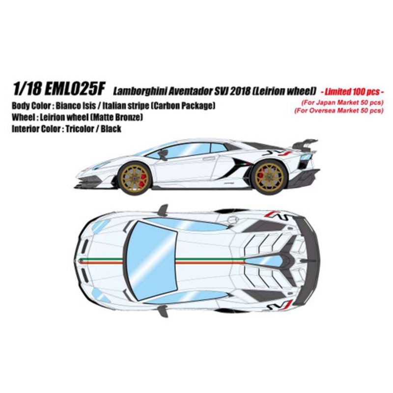 1/18 Makeup 2018 Lamborghini Aventador SVJ Carbon Package Leirion Wheels (Bianco Isis White) Car Model Limited 100 Pieces