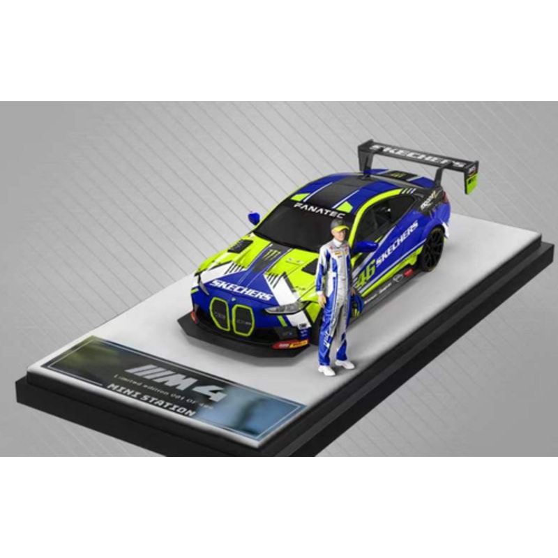 1/64 Mini Station 2023 BMW M4 GT3 #46 Team WRT Valentino Rossi Car Model with Figure