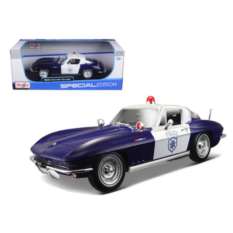 1965 Chevrolet Corvette Blue and White Police 1/18 Diecast Model Car by Maisto