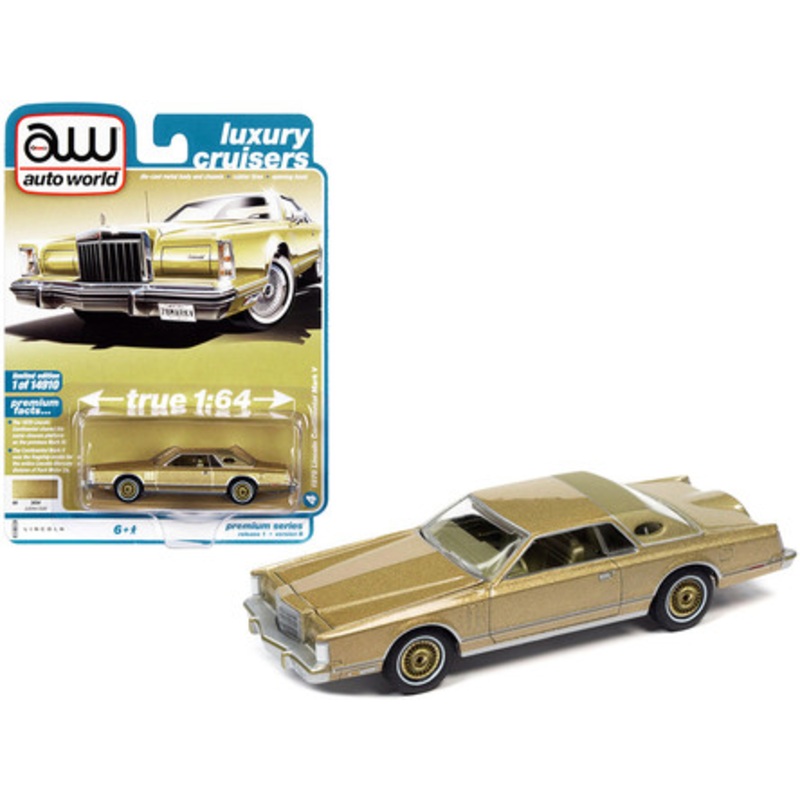 1978 Lincoln Continental Mark V Jubilee Gold Metallic with Rear Section of Roof Tan "Luxury Cruisers" Limited Edition to 14910 pieces Worldwide 1/64 Diecast Model Car by Auto World