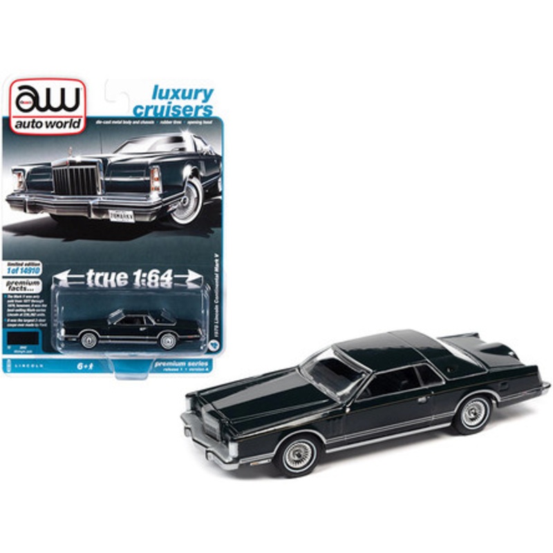 1978 Lincoln Continental Mark V Midnight Jade Green with Rear Section of Roof Matt Green "Luxury Cruisers" Limited Edition to 14910 pieces Worldwide 1/64 Diecast Model Car by Auto World