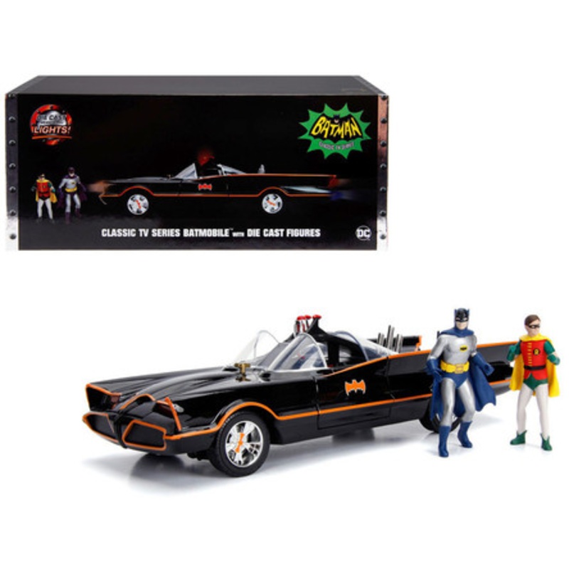 1/18 Jada Classic TV Series Batmobile with Working Lights & Diecast Batman and Robin Figures "80 Years of Batman" Car Model